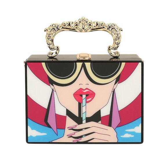 Tigerstars Retro Pop art Lady Print Top Handle Clutch Case Bag - Picture 1 of 2